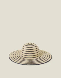 Accessorize Stripe Straw Floppy Sun Hat