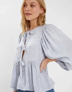 Accessorize Stripe Tie-Front Blouse Blue