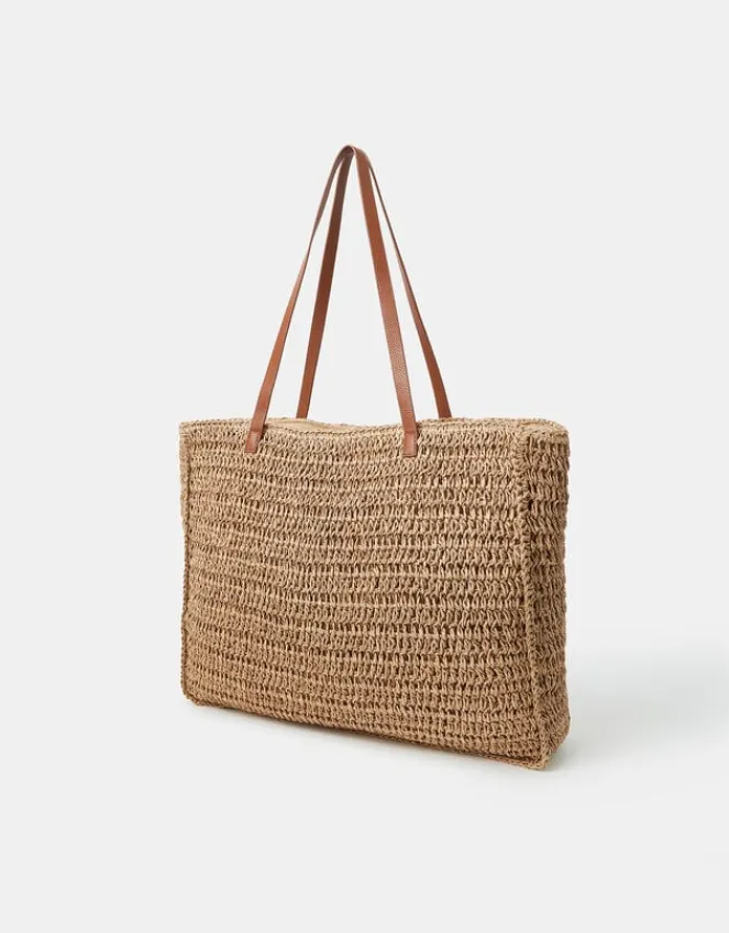 Accessorize Stripe Woven Raffia Tote Bag