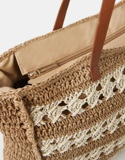 Accessorize Stripe Woven Raffia Tote Bag
