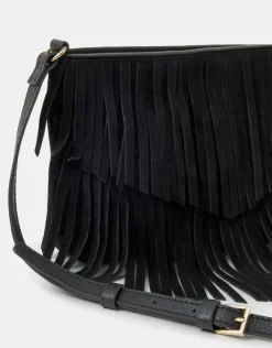 Accessorize Suede Fringe Crossbody Bag Black