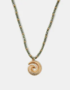 Accessorize Swirl Pendant Beaded Necklace Green