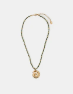 Accessorize Swirl Pendant Beaded Necklace Green