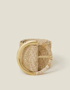 Accessorize Thick Raffia Buckle Belt Natural