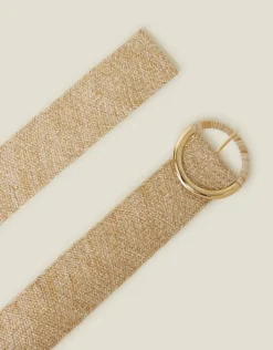 Accessorize Thick Raffia Buckle Belt Natural