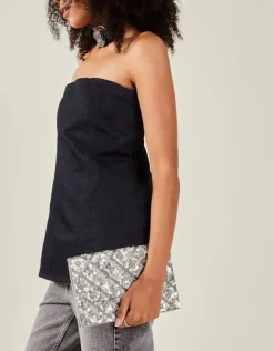 Accessorize Tianna Metallic Embellished Clutch Bag Silver