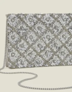 Accessorize Tianna Metallic Embellished Clutch Bag Silver