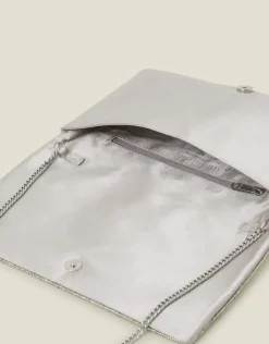 Accessorize Tianna Metallic Embellished Clutch Bag Silver