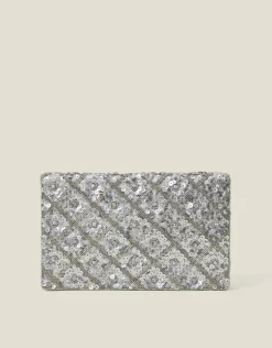 Accessorize Tianna Metallic Embellished Clutch Bag Silver
