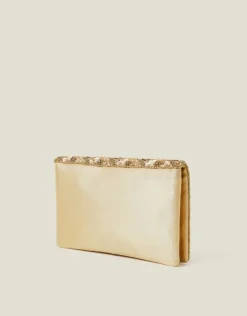 Accessorize Tianna Metallic Embellished Clutch Bag Gold