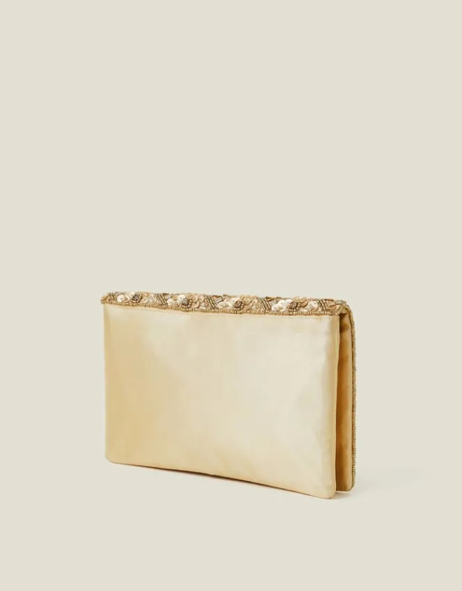 Accessorize Tianna Metallic Embellished Clutch Bag Gold