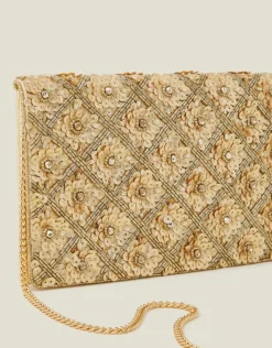 Accessorize Tianna Metallic Embellished Clutch Bag Gold