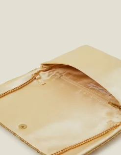 Accessorize Tianna Metallic Embellished Clutch Bag Gold