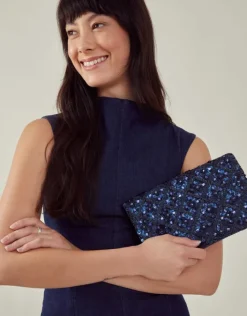 Accessorize Tianna Metallic Embellished Clutch Bag Blue