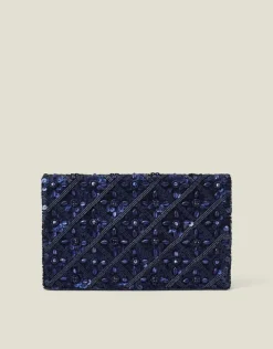 Accessorize Tianna Metallic Embellished Clutch Bag Blue