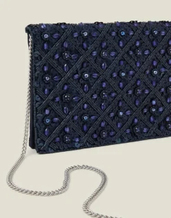 Accessorize Tianna Metallic Embellished Clutch Bag Blue