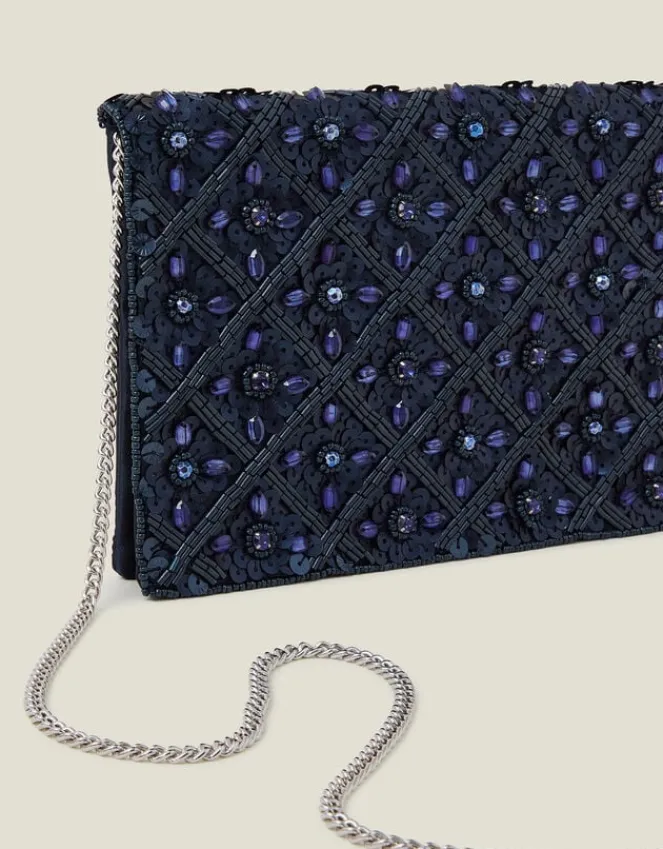 Accessorize Tianna Metallic Embellished Clutch Bag Blue