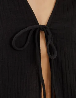 Accessorize Tie Front Crinkle Top Black