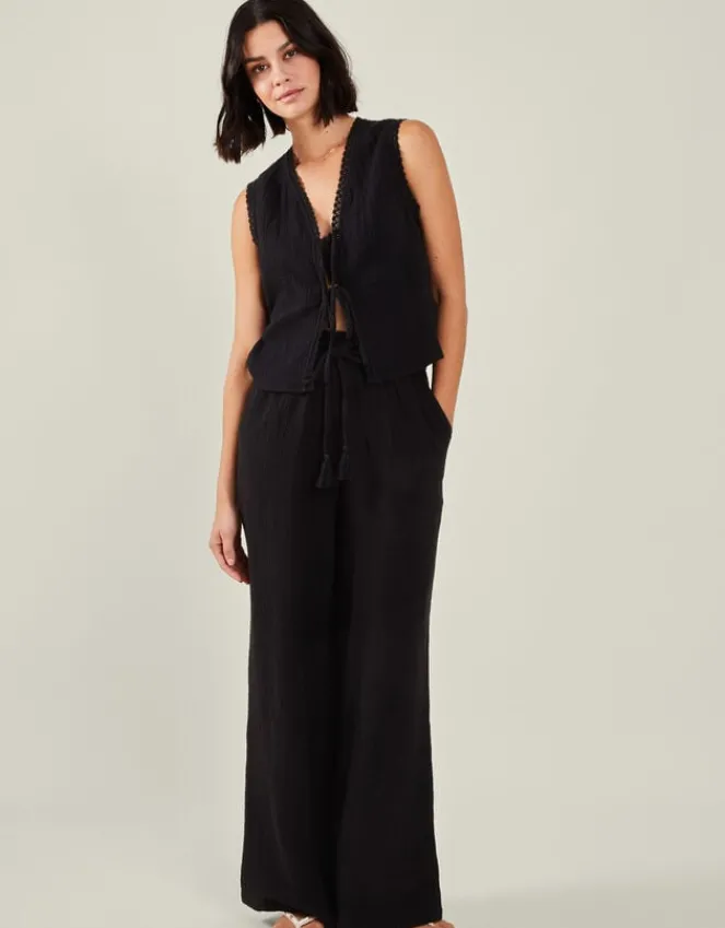 Accessorize Tie-Front Crinkle Waistcoat Black