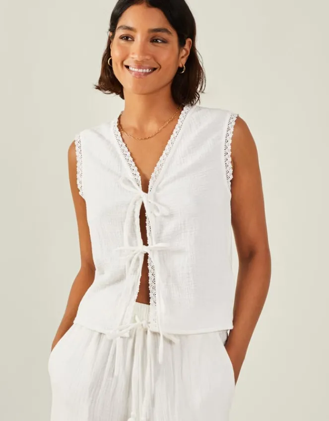 Accessorize Tie-Front Crinkle Waistcoat White