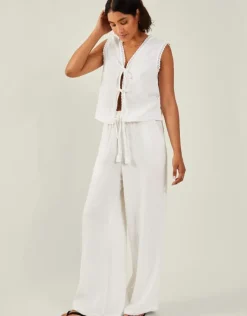 Accessorize Tie-Front Crinkle Waistcoat White