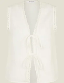Accessorize Tie-Front Crinkle Waistcoat White