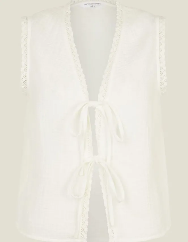 Accessorize Tie-Front Crinkle Waistcoat White