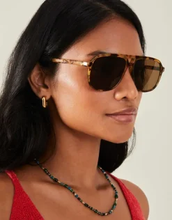 Accessorize Tortoiseshell Retro Aviator Sunglasses