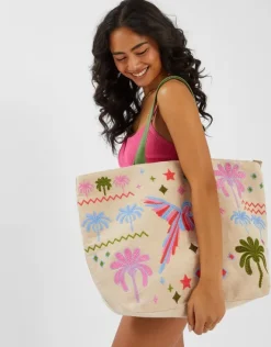 Accessorize Tropical Embroidered Tote Beach Bag
