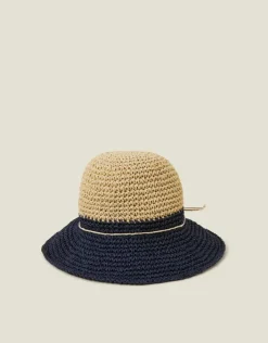 Accessorize Two-Tone Straw Bucket Hat Navy