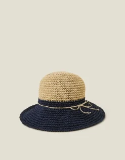 Accessorize Two-Tone Straw Bucket Hat Navy