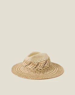 Accessorize Two-Tone Woven Straw Fedora Hat