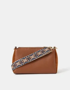 Accessorize Webbing Strap Suedette Crossbody Bag Tan