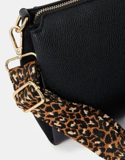 Accessorize Webbing Strap Suedette Crossbody Bag Black