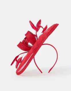 Accessorize Woven Bow Feather Disc Fascinator Red