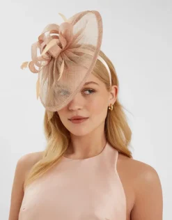 Accessorize Woven Bow Feather Disc Fascinator Pink