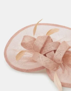 Accessorize Woven Bow Feather Disc Fascinator Pink