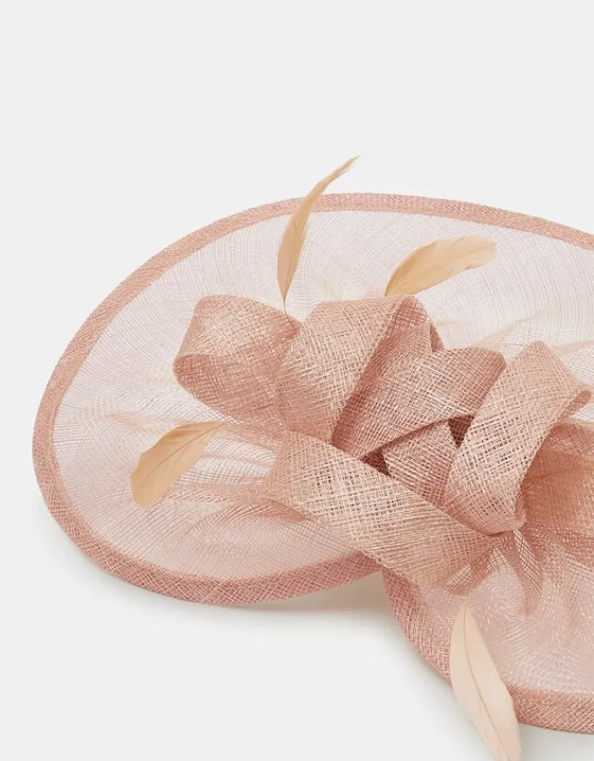Accessorize Woven Bow Feather Disc Fascinator Pink