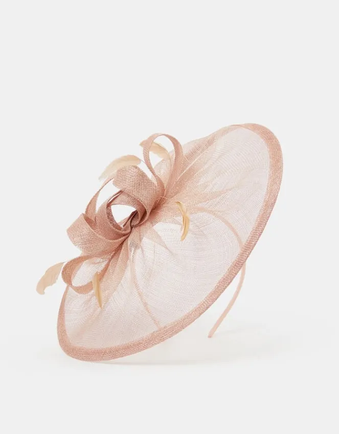 Accessorize Woven Bow Feather Disc Fascinator Pink