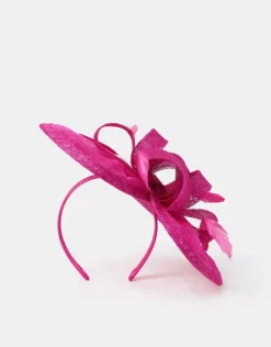 Accessorize Woven Bow Feather Disc Fascinator Pink
