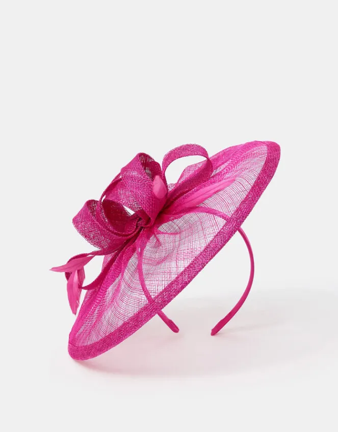 Accessorize Woven Bow Feather Disc Fascinator Pink