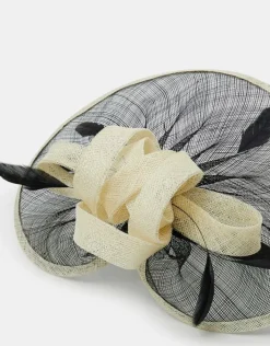 Accessorize Woven Bow Feather Disc Fascinator Black