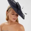Accessorize Woven Bow Feather Disc Fascinator Blue