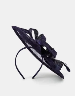 Accessorize Woven Bow Feather Disc Fascinator Blue