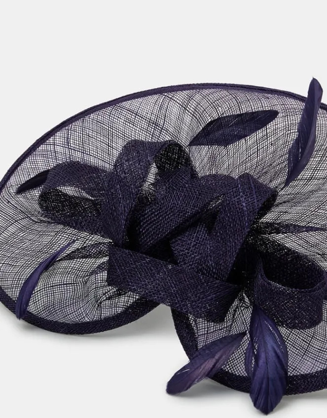 Accessorize Woven Bow Feather Disc Fascinator Blue
