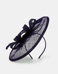 Accessorize Woven Bow Feather Disc Fascinator Blue