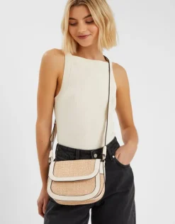 Accessorize Woven Satchel Cross-Body Bag Cream