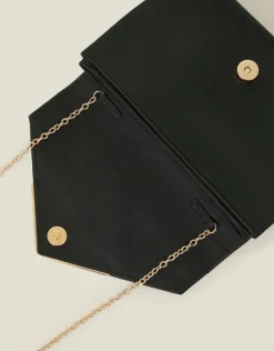Accessorize Woven Satin Envelope Clutch Bag Black