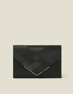 Accessorize Woven Satin Envelope Clutch Bag Black